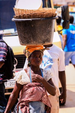 Elmina, Ghana - April 15, 2022: Local African People near the Elmina Market in Ghana