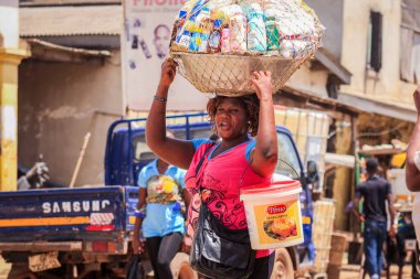 Elmina, Ghana - April 15, 2022: Local African People near the Elmina Market in Ghana