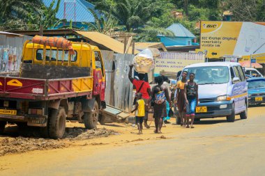 Elmina, Ghana - April 15, 2022: Local African People near the Elmina Market in Ghana