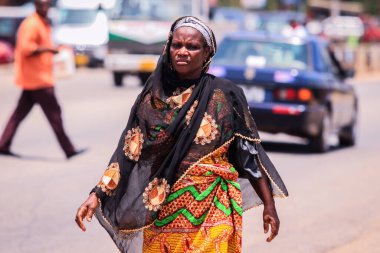 Elmina, Ghana - April 15, 2022: Local African People near the Elmina Market in Ghana
