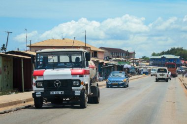 Elmina, Ghana - April 15, 2022: Local African People near the Elmina Market in Ghana