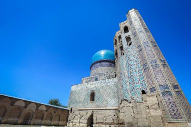 Magnificent View to the Oriental and Mosaic Bibi-Khanym Mosque in Samarkand, Uzbekistan
