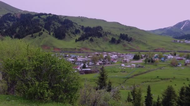 Siedlungen Und Naturlandschaften Der Jergalan Schlucht Kirgisistan — Stockvideo