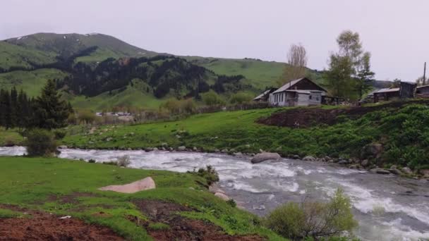 Поселения Природные Ландшафты Джергаланского Ущелья Кыргызстан — стоковое видео