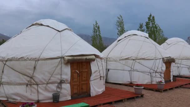 Traditional Yurt Camp Lighting Mountains Kyrgyzstan — Stock Video