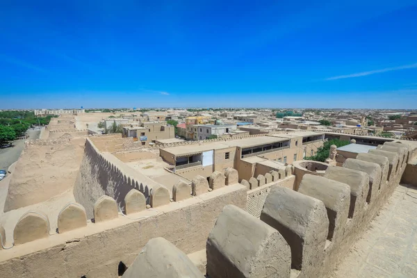 Özbekistan Başkenti Khiva Daki Tuğla Duvarlarla Çevrili Panoramik Görünüm — Stok fotoğraf