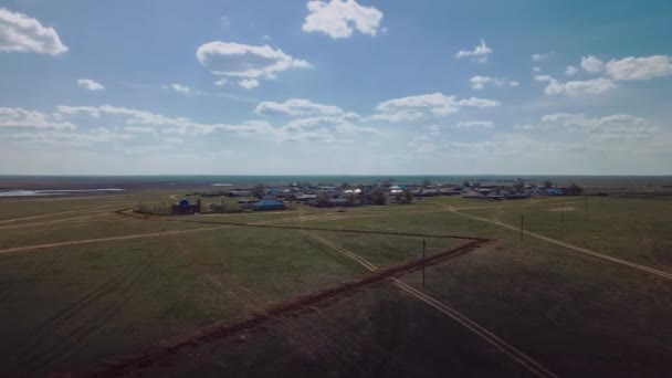 Small Village Steppes Kazakhstan Aerial View — Stockvideo