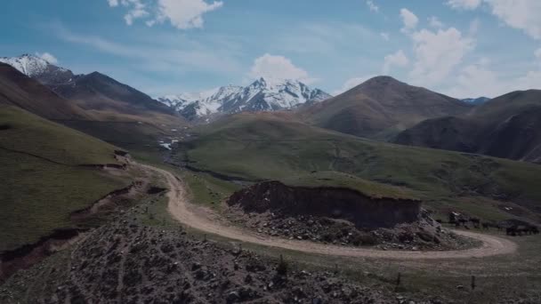 Highlands Clouds Snow Capped Peaks Aerial View — Stok video