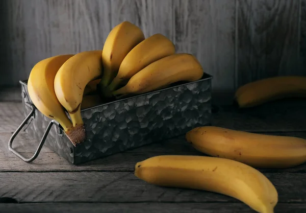 Bunches Fresh Yellow Bananas Wooden Table — Stock Photo, Image