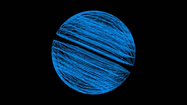 Küre etrafında dönen soyut ışınlar. Mavi parçacık enerji küresi — Stok video