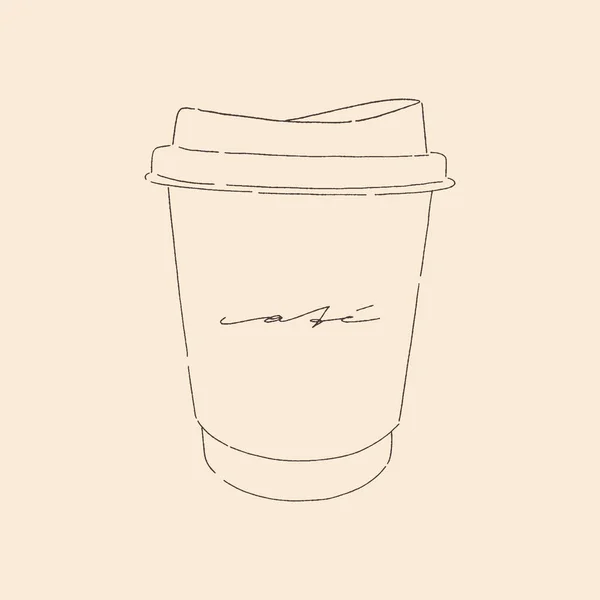 Coffee Line Illustration Simple Coffee Paper Cup Handwritten Cafe Text — Stockvektor