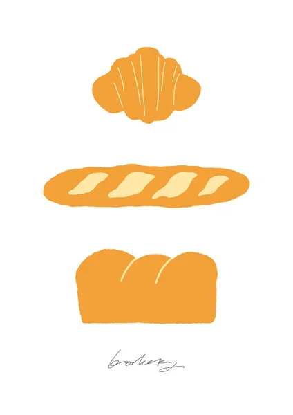 Pão Baguete Croissant Ilustração Conjunto Elementos Padaria Fundo Branco — Vetor de Stock