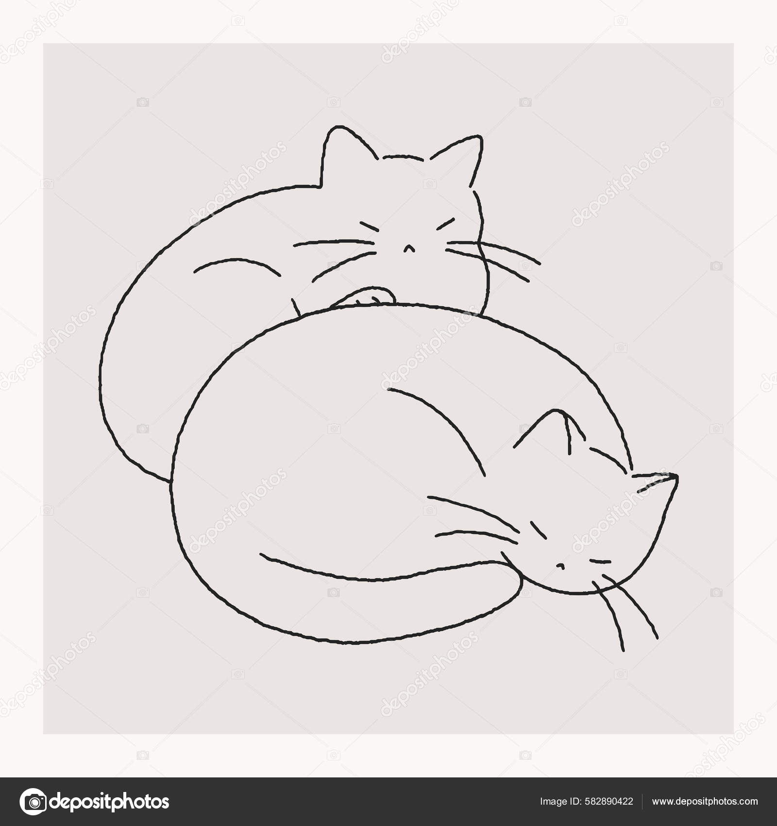 Dos Lindos Gatos Durmiendo Juntos Ilustración Línea Dibujada Mano Gato  Vector de stock #582890422 de ©rinrinrin, image size:1600x1700