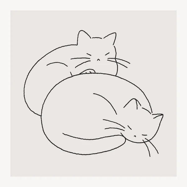 Two Cute Cats Sleeping Together Cat Hand Drawn Line Illustration — Stock vektor