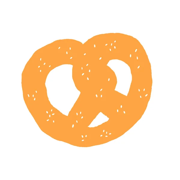 Pretzel Hand Drawn Flat Vector Illustration Bakery Logo — Vetor de Stock