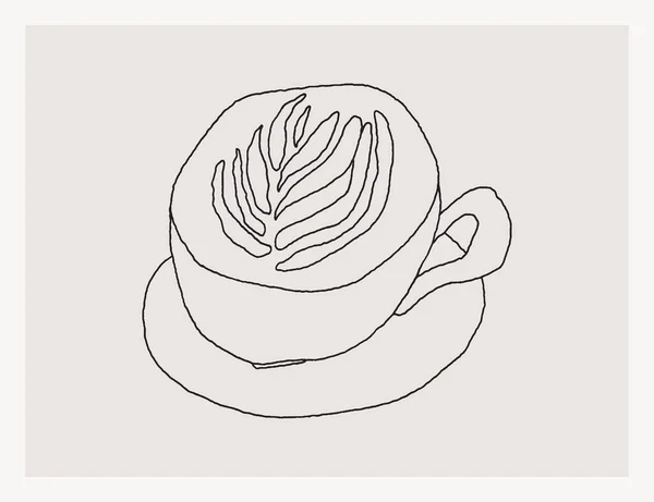 Coffee Latte Art Freehand Line Illustration Doodle Cappuccino Cup — Stock vektor