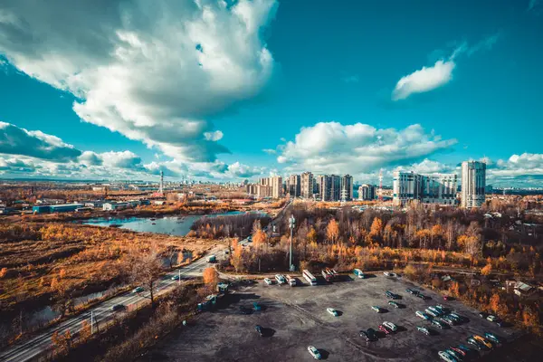 Konut Binalarının Panoramik Manzarası Üst Manzara — Stok fotoğraf