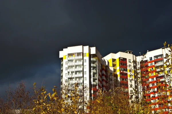 Sunset Residential Area River Bank Top View — Stockfoto