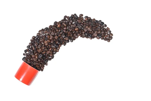 Roasted Coffee Beans Popping Out Red Cup White Background Overheat — Stock Photo, Image