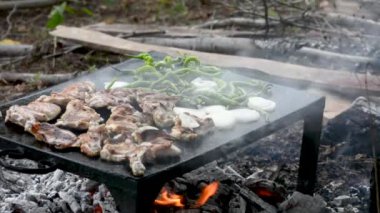 Izgarada kızarmış tavuk parçaları.