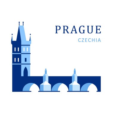 Prag Cumhuriyeti Charles Köprüsü 'nün düz bir görüntüsünün renkli görüntüsü.