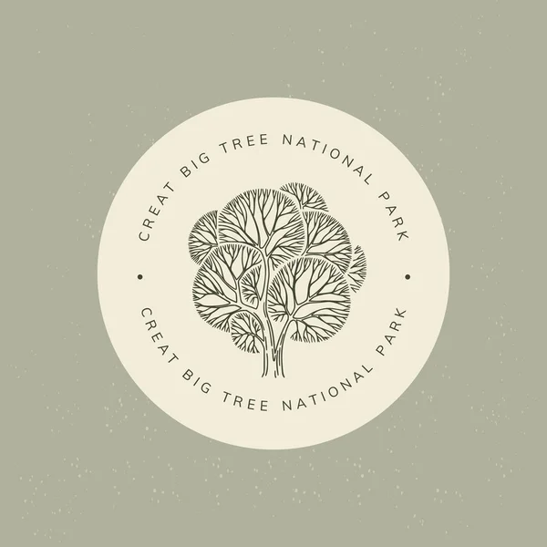 원에 새겨진 글이 새겨져 있는, 그린 선형 나무의 모양으로 된 로고. 로열티 프리 스톡 일러스트레이션