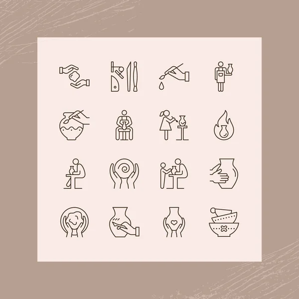 Una grande serie di icone sul tema della ceramica. Icone in linestyle per ceramica. — Vettoriale Stock