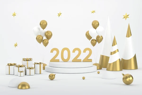 Een 2022 Gouden Kerstboom Ballon Prodium Voor Het Weergeven Van — Stockfoto