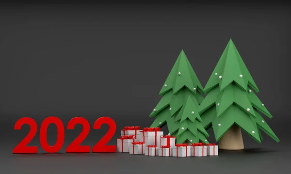 2022 Caja Regalo Árbol Navidad Navidad Año Nuevo Sobre Fondo — Foto de Stock