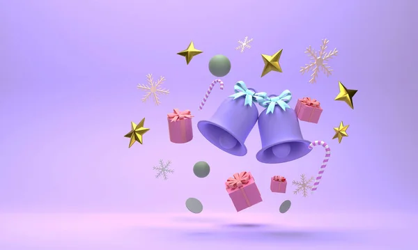 3Dだ ギフトボックス 薄い青の背景に雪の結晶で構成されるクリスマスのお祝い — ストック写真