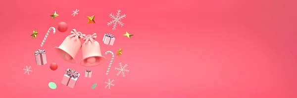 圣诞庆祝活动包括铃铛 礼品盒 浅蓝色背景的雪花 — 图库照片