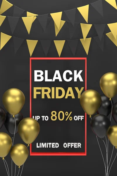 Targi Handlowe Black Friday Flagami Balonami — Zdjęcie stockowe