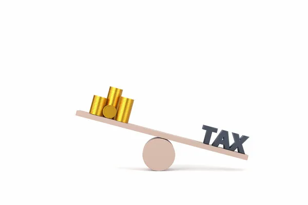 Golden Money Wooden Cube Block Tax Seesaw Unbalance Earning Income — Stock Photo, Image
