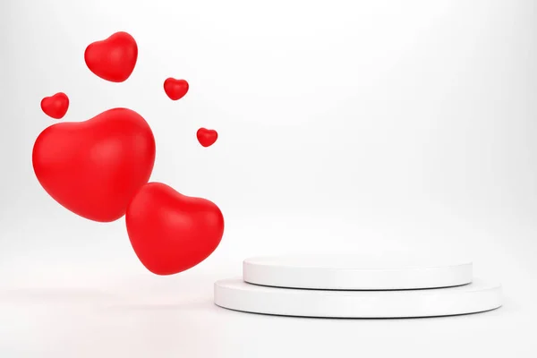 Pódio Círculo Branco Com Coração Vermelho Com Fundo Branco Conceito — Fotografia de Stock