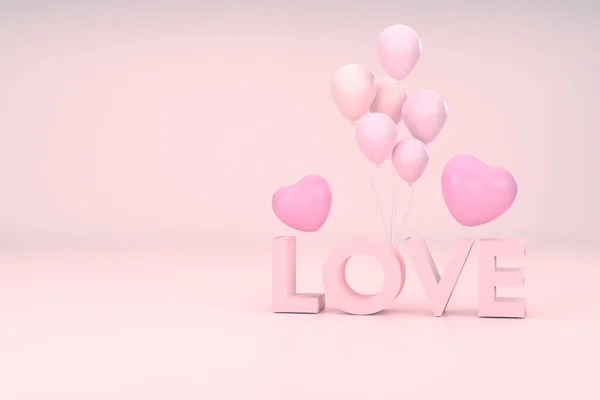 Een Roze Liefde Ballonnen Hart Met Roze Achtergrond Valentijnsdag Concept — Stockfoto