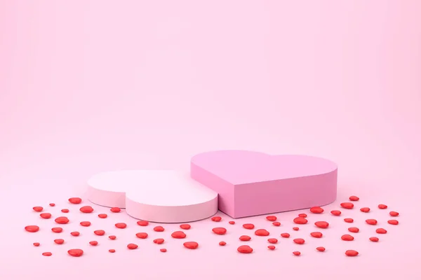 在3D渲染中 为情人节准备了两个心形的论坛 产品展示与情人节的概念 甜蜜的心 — 图库照片