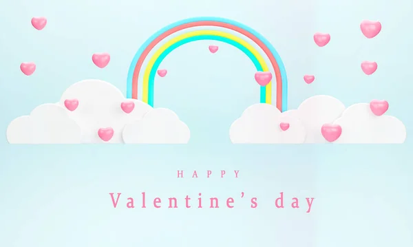 Rainbow Pink Heart Sky Theme Valentine Day — Stock Photo, Image