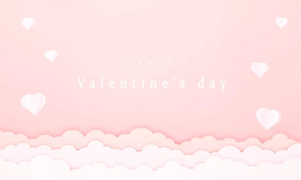Pink Paper Hearts Floating Sky Concept Valentine Day — Stock Photo, Image