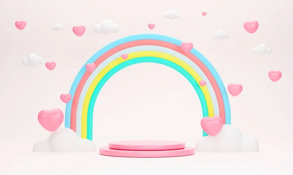 用彩虹和粉色心来展示产品的钠 情人节的主题 — 图库照片