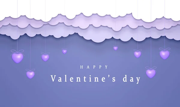 Fondo Del Día San Valentín Con Corazón Púrpura Colgante Banners — Foto de Stock