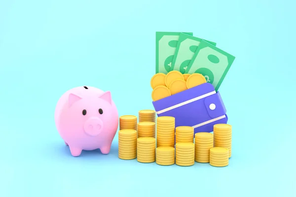 Banknotes Coins Wallet Piggy Bank Savings Idea — Stock Photo, Image
