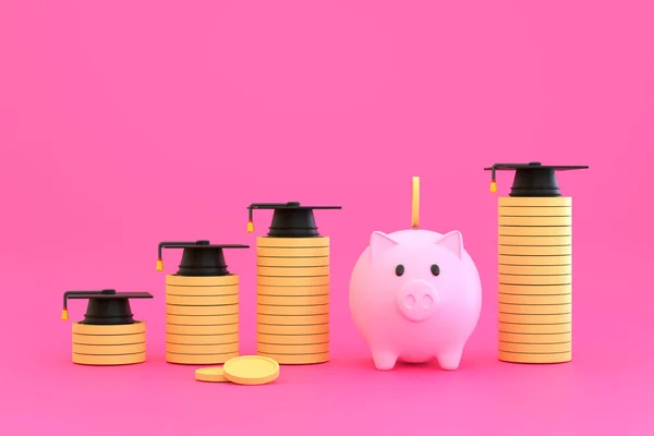 Piggy银行和毕业帽 为教育筹集资金 — 图库照片
