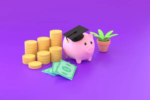 Piggy Bank Graduation Cap Collecting Funds Educatio — Stock Photo, Image