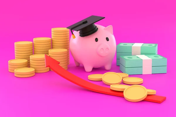 Piggy Banco Com Tampa Graduação Coleta Fundos Para Educatio — Fotografia de Stock