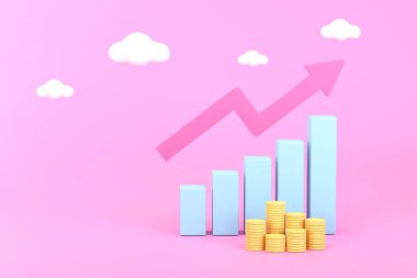 Üç boyutlu. karikatür çubuğu grafiği madeni para yığını iş ve yatırım fikri