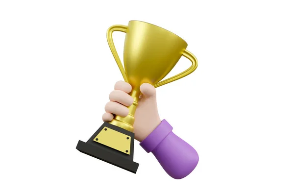 Cartoon Businessman Character Hand Holding Victory Prize Cup Trophy — Stock Photo, Image