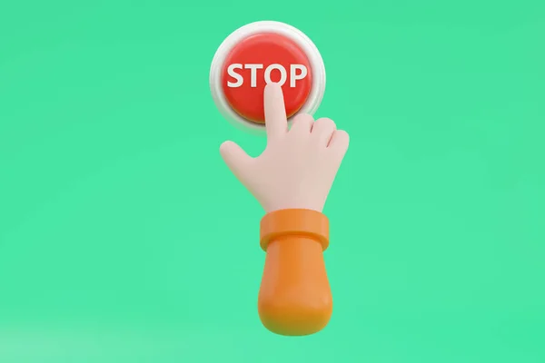 Мультяшная Рука Нажимает Красную Кнопку Управление Системой — стоковое фото