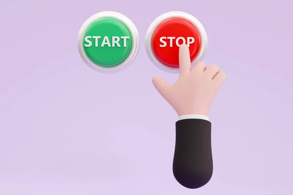 Cartoon Hand Pressing Red Button System Control — Stock Photo, Image