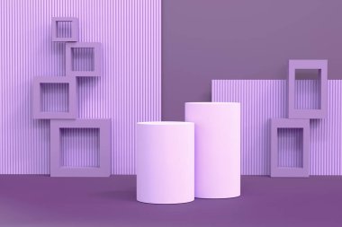 Üç boyutlu. Podyum dairesi ve mor arka grubunda geometri
