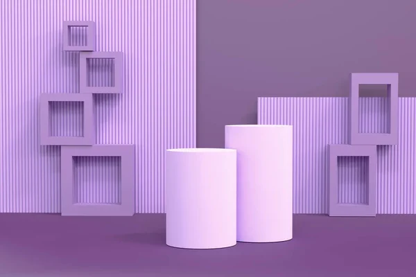 紫色背衬上的讲台圈和几何形状 — 图库照片